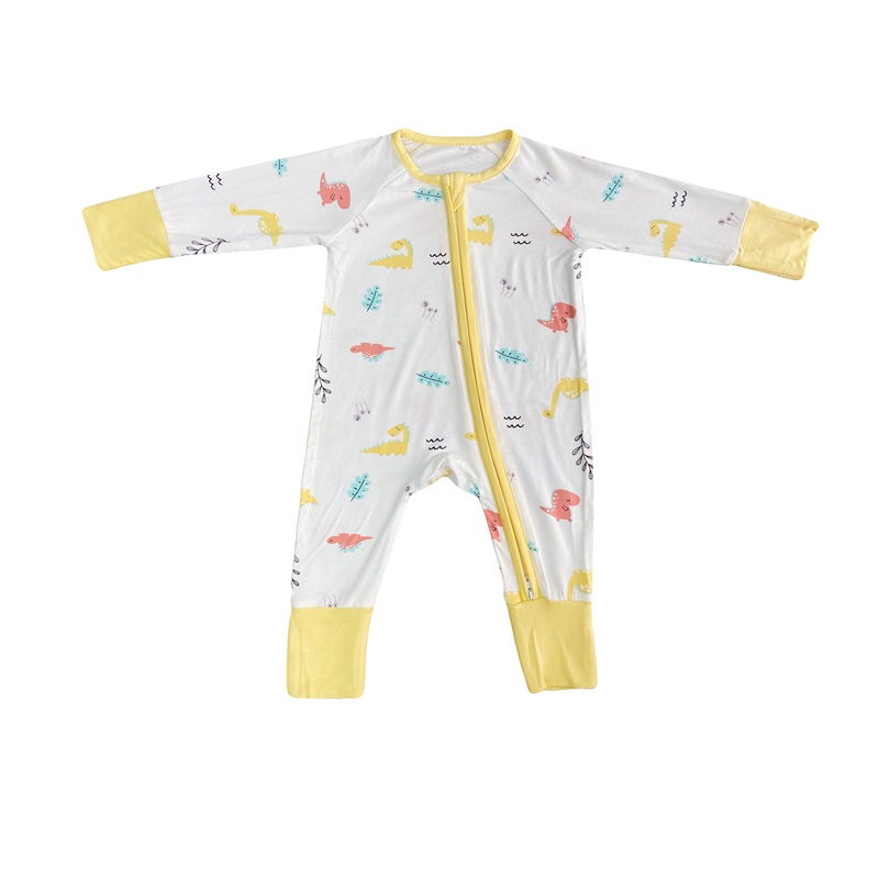 Bambusové Baby Rompers Zip Footie Pyžamy Convertible Romper