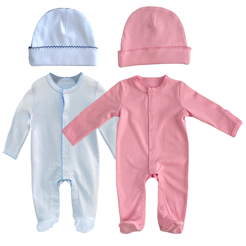 Vlastná organická bavlna Picot Trim Footie Swaddle Set