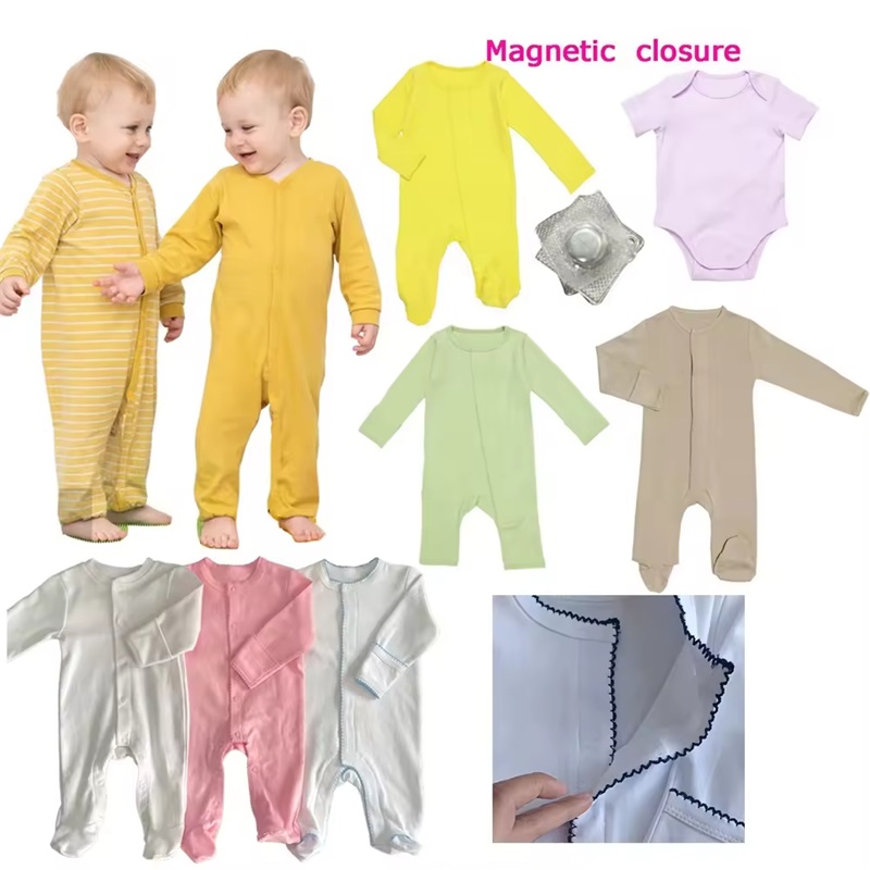 Prispôsobené 100% Bavlna Baby Magnetické Snap Onesie